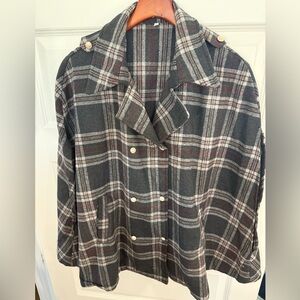 Plaid Double-Breasted Women's Coat Jacket - Dark Gray and Brown